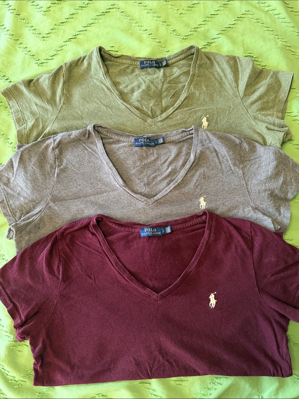 Polo by Ralph Lauren Short Sleeve V-Neck Tee Set — Olive, Gray, Burgundy